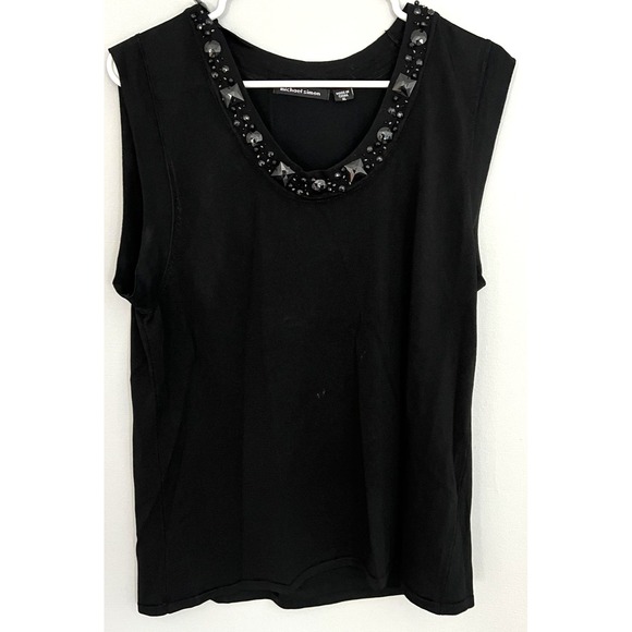 Michael Simon Tops - Michael Simon Shirt Womens XL Black Beaded Embellished Sleeveless Tank Top Rayon